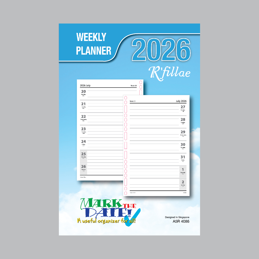 Rfillee 4086 A5/A6 Weekly Planner Diary Refill (2026)