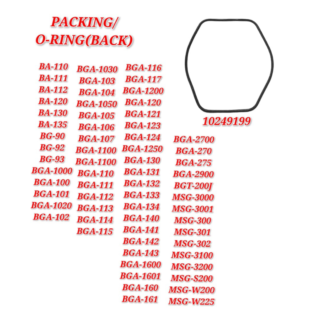 โอริงสําหรับ BA-110 / BA-111 / BGA-270 / MSG-301 อะไหล่ทดแทน - โอริง
