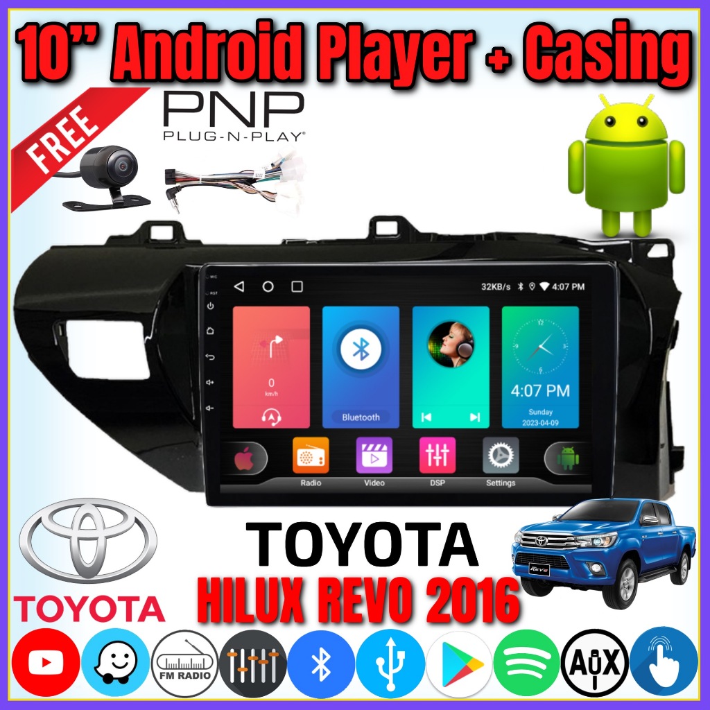 (Toyota Hilux Revo 2016-2019) 10" Android 2-DIN Car Player หน้าจอ IPS 2GB/4GB Ram + 32GB/64GB พร้อมป