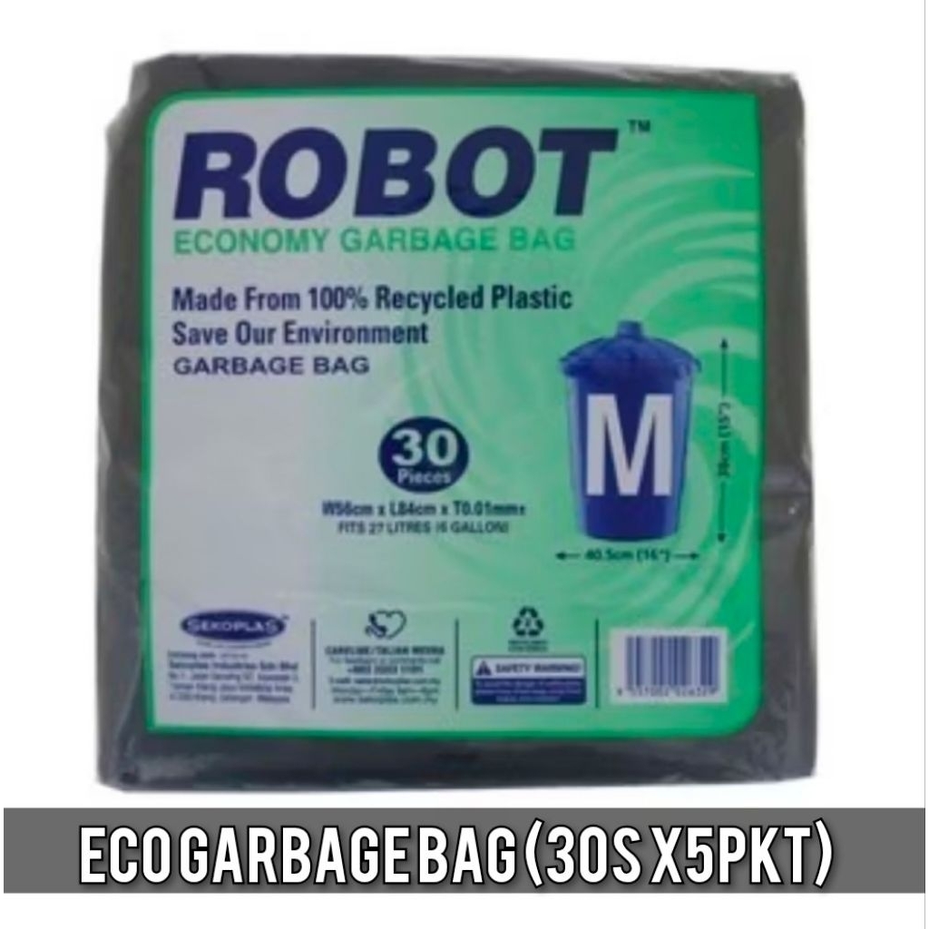 SIKOPLAS 5pkt ROBOT ถุงขยะเศรษฐกิจ M30 W56cm x L 84cm x T 0.01mm