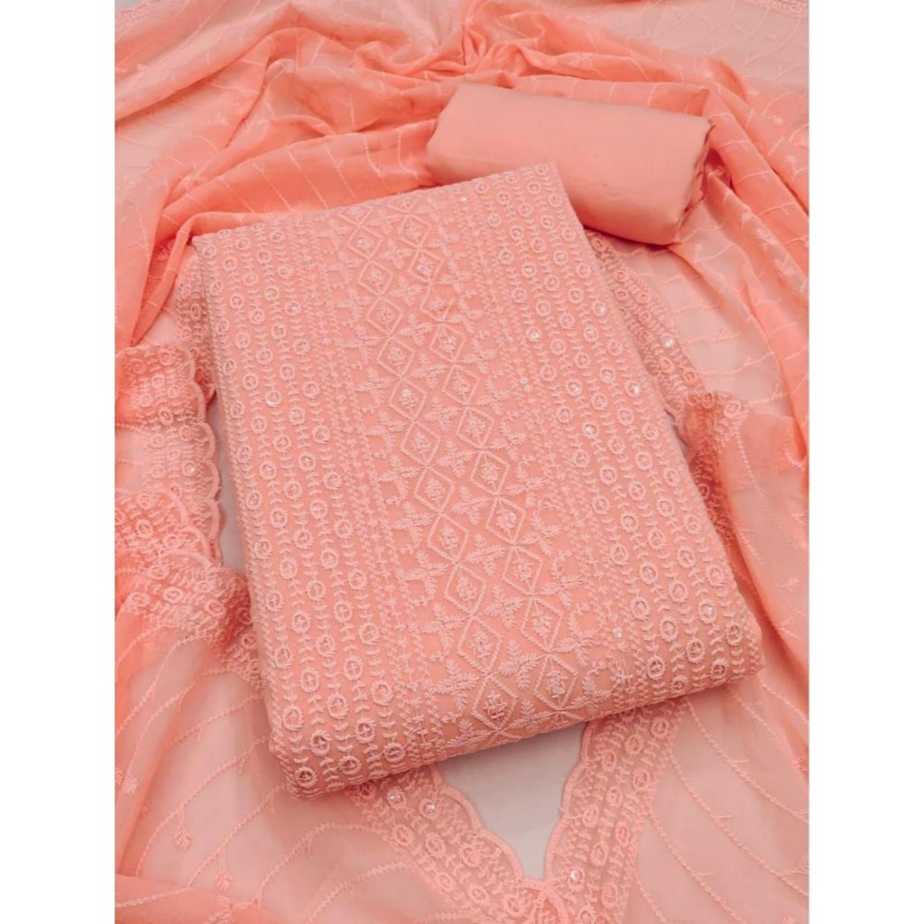 วัสดุสูท Georgette Punjabi เย็บพร้อมงานลําดับชุด Kain Jahit Punjabi