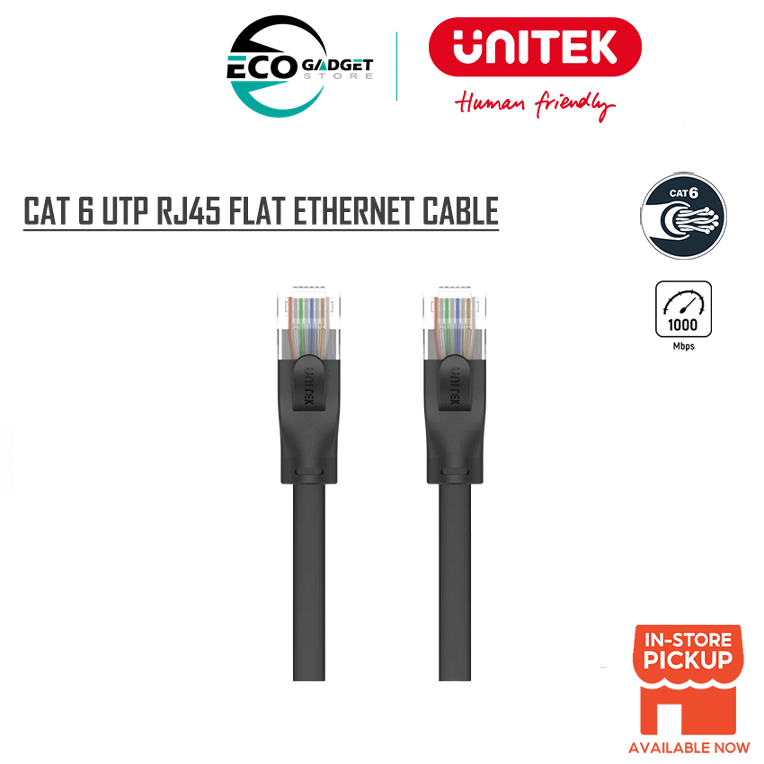 UNITEK CAT.6 สายแบน - RJ45 (8P8C) Male to RJ45 (8P8C) ใบรับรองชายโดยเครือข่าย Fluke คอนแทคเลนส์เคลือ
