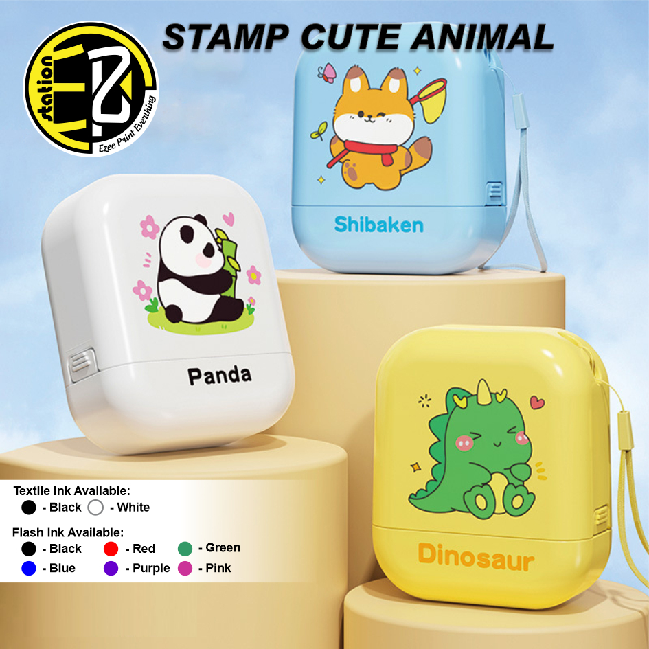 🌟🌟🌟 STAMP COP NAMA RECTORANGLE ANIMAL WITH HANDPHONE STRAP (NURSE, SCHOOL, KIDS)