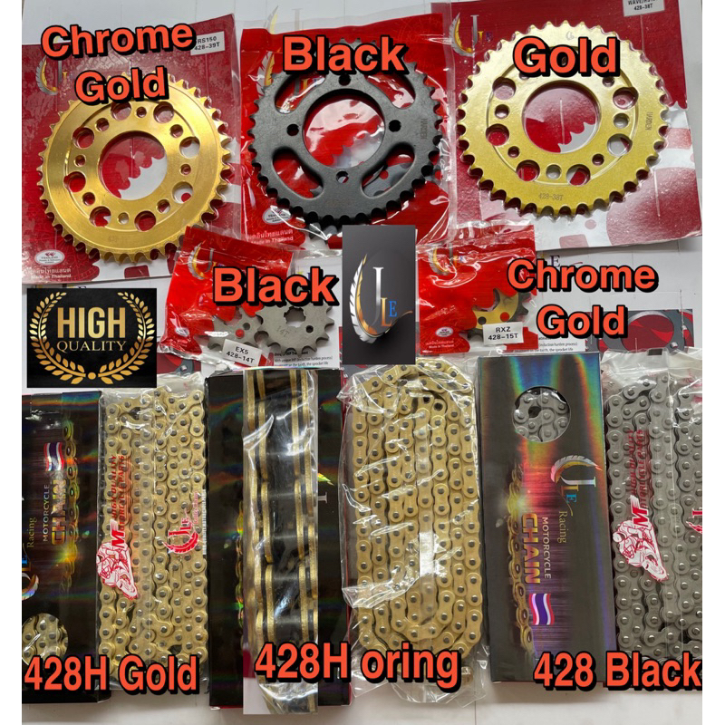 JLE Racing Spocket & Rantai Motosikal 428 โซ่สีดํา 415 โซ่ทอง 428H โซ่ทอง 428H ORING โซ่ทอง