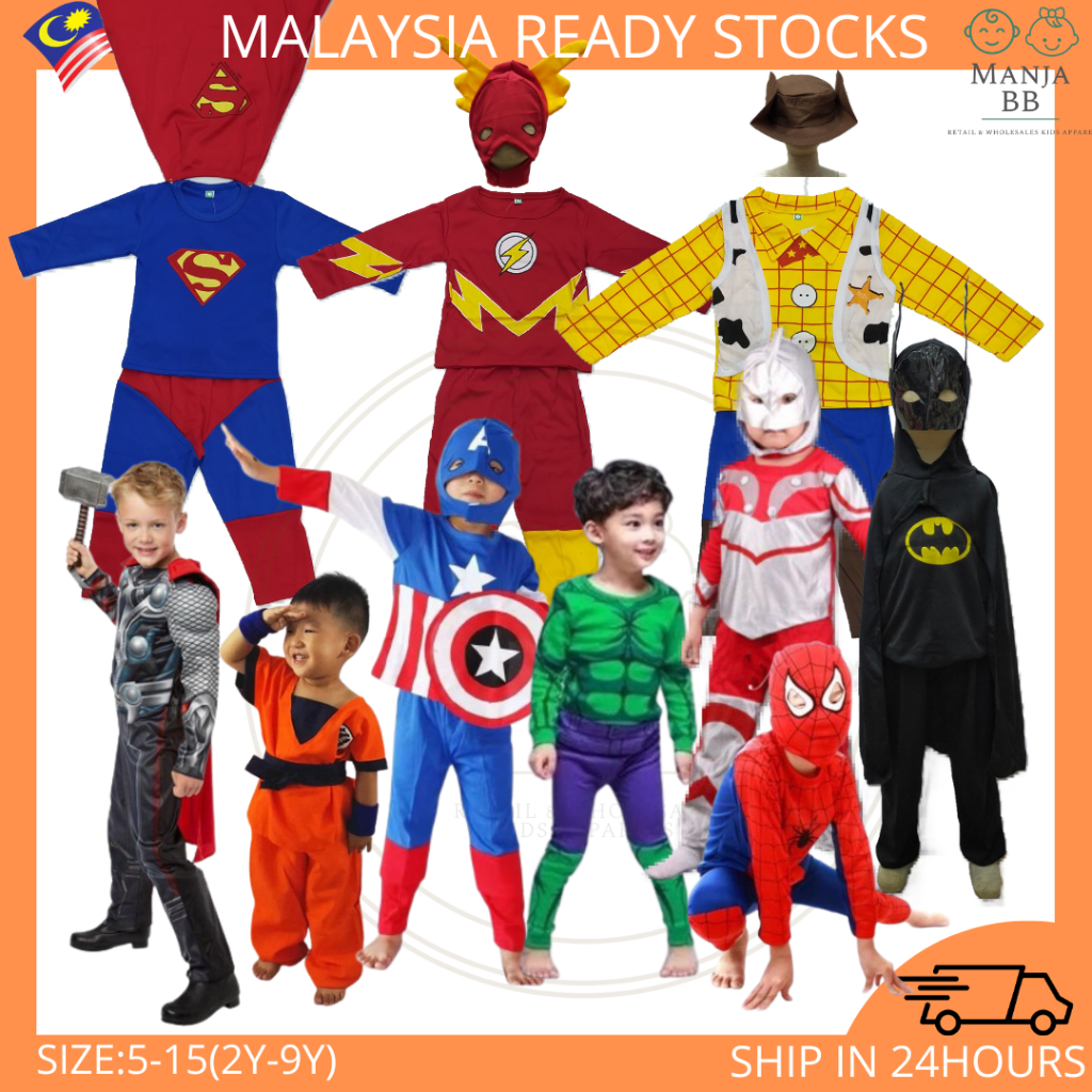 Kids Budak Superhero Costume Woody, Spiderman,Ultraman,Hulk,Thor,Ironman,Goku