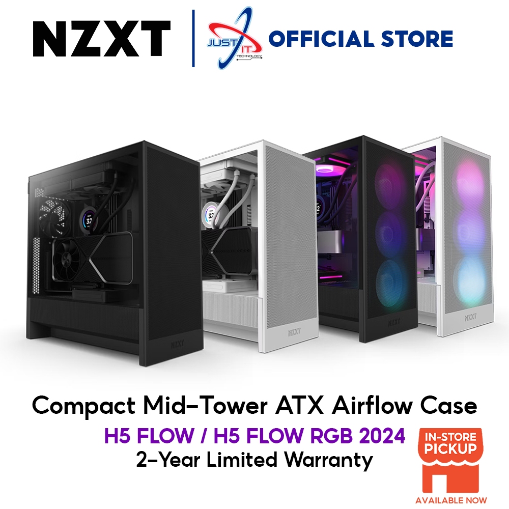 NZXT H5 Flow 2024 Mid-Tower ATX Air Flow PC Case - สีดํา/ขาว