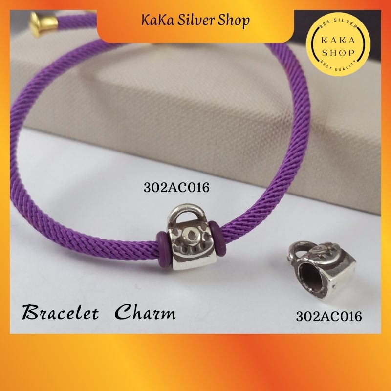 925 Silver Bag Charm Pendant + Rope Bracelet Gelang Tangan Tali + Loket Beg Perak 925