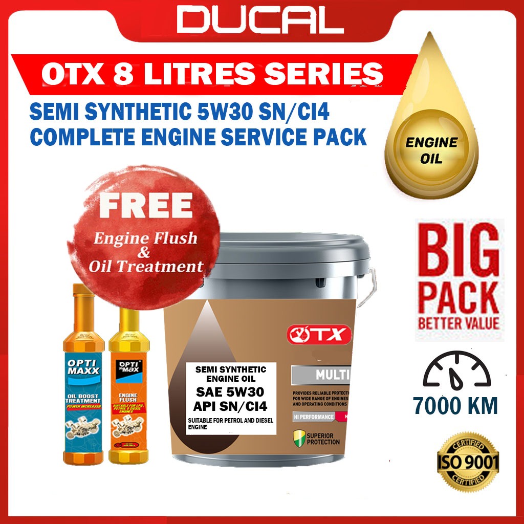 DUCAL OTX SEMI SYN น้ํามันเครื่อง 5W30 API SN/CK4 8 ลิตร (ฟรีเครื่องยนต์ FLUSH & OIL L TREATMENT) 5W