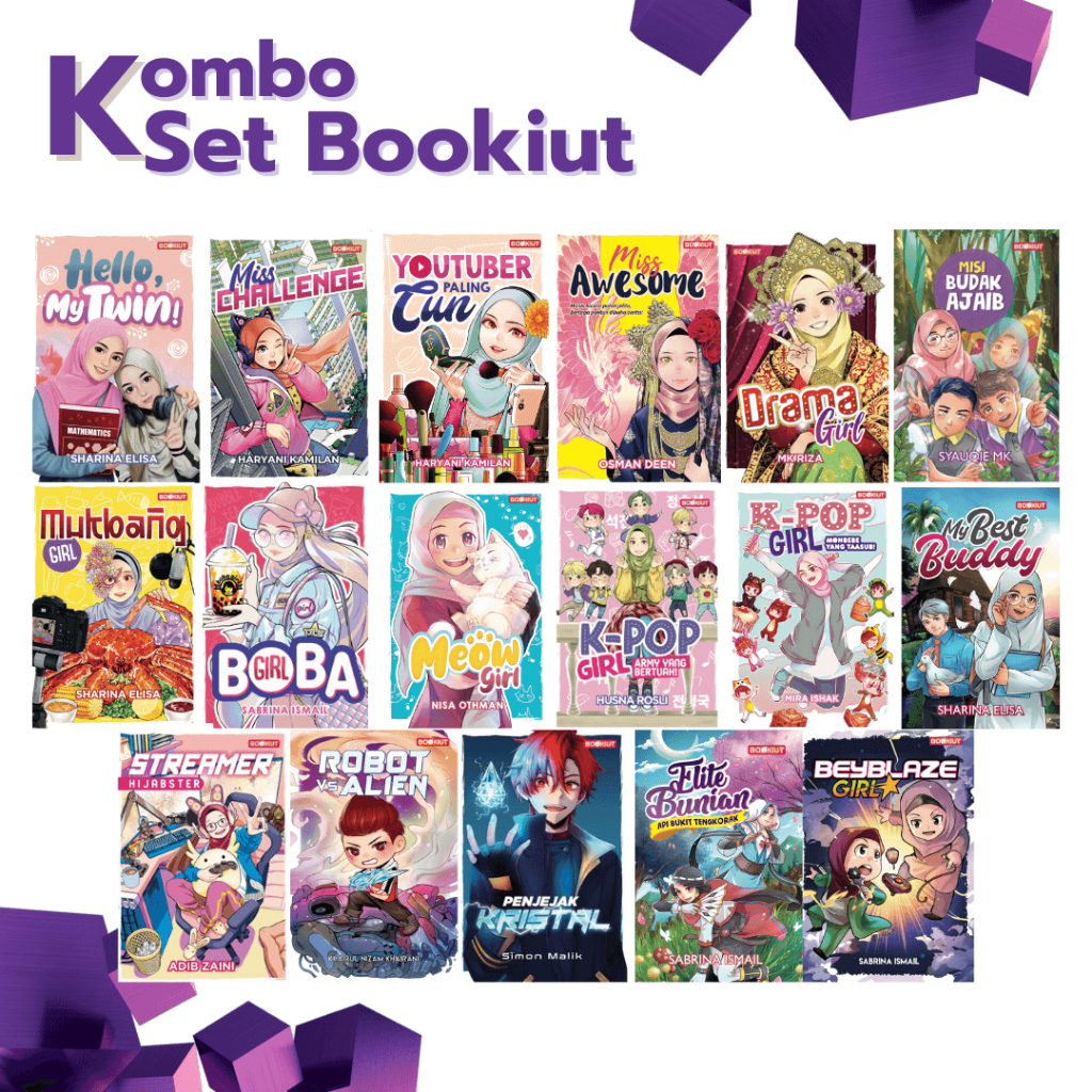 Buku Bookiut: Youtuber, Streamer Hijabster, Misi Budak Ajaib, Drama, Meow, Beyblaze, Mukbang