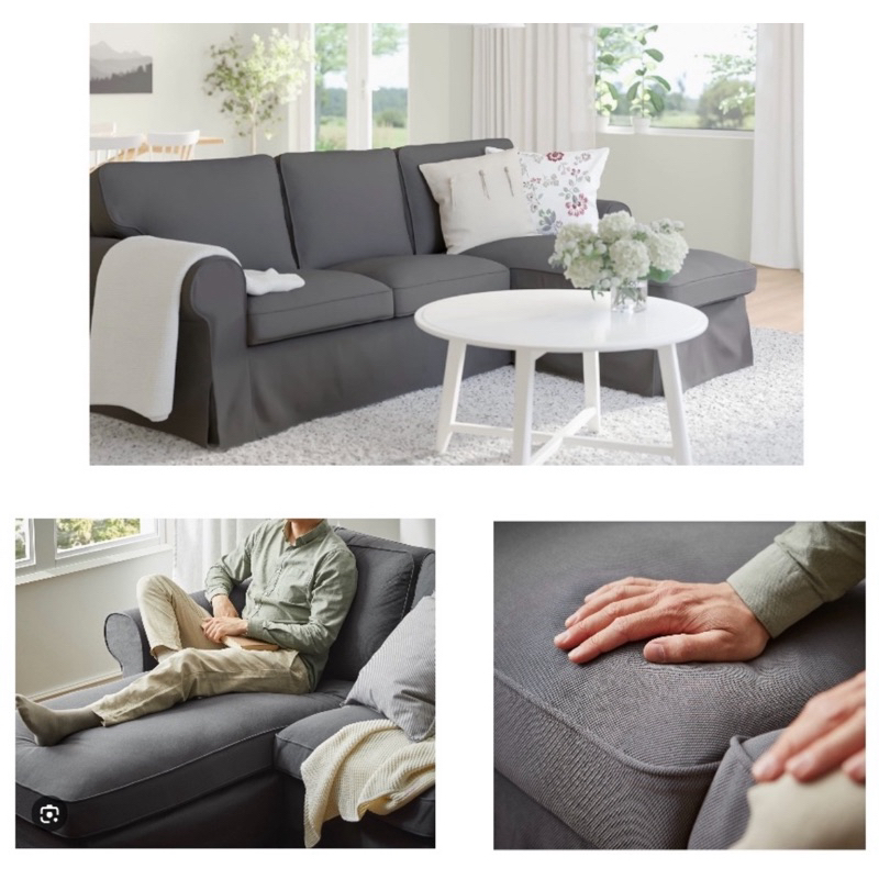 Ikea (COVER) โซฟา 3 ที่นั่ง Ektorp พร้อม Chaise Longue, Hallarp Grey