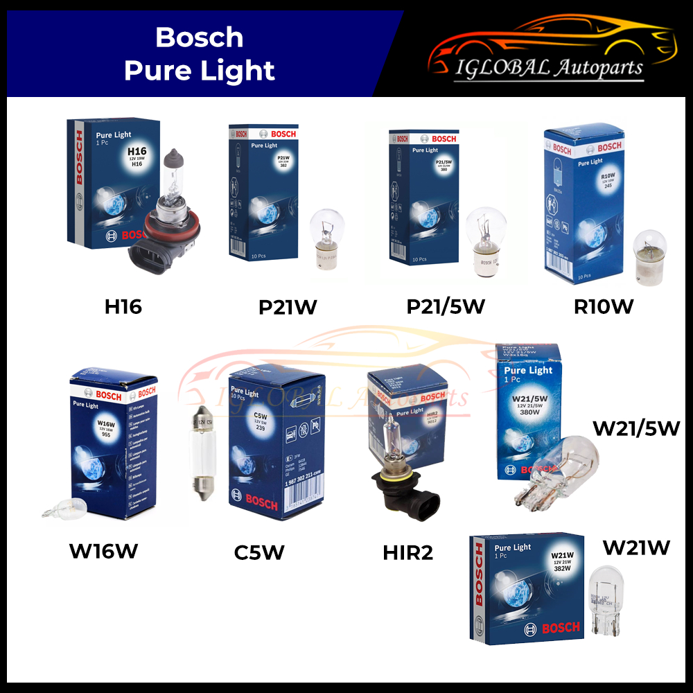 Bosch Pure Light สัญญาณย้อนกลับ เบรค หมอก no. plate Bulbs - H16, P21W, P21/5W, R10W, W16W, C5W, T20 W21W, T20 W21/5W