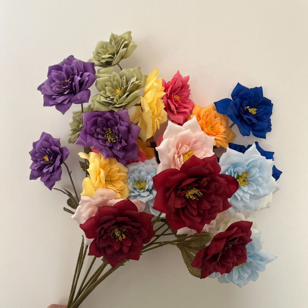 [1stalk] ดอกไม้ประดิษฐ์ 3Heads Damask Roses