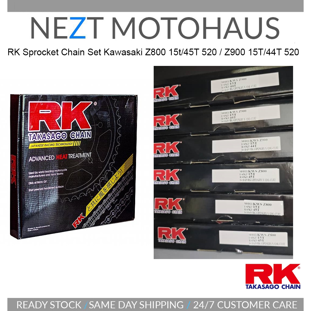 RK ชุดโซ่สเตอร์ Kawasaki Z800 15t/45T 520 / z900 15T/44T 520 (INSTALLATION AVAILABLE PENANG เท่านั้น