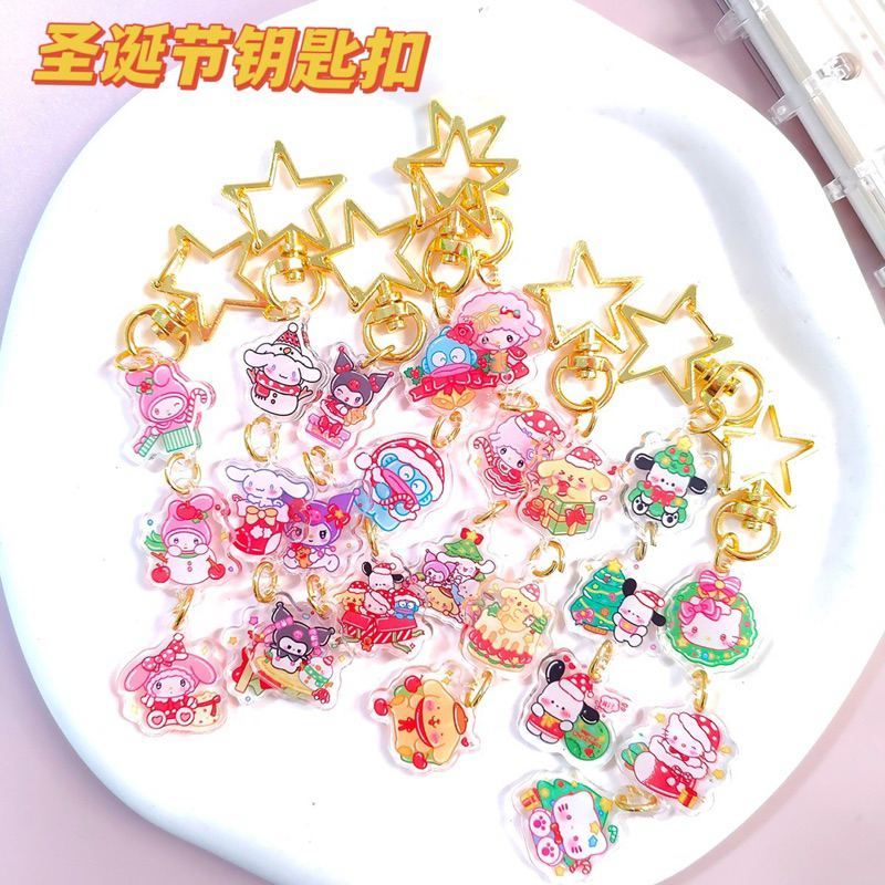 อุปกรณ์เสริมกระเป๋าพวงกุญแจคริสต์มาส Sanrio อะคริลิค กระเป๋า gantungan Sanrio, 圣key三 Liya Card Card 