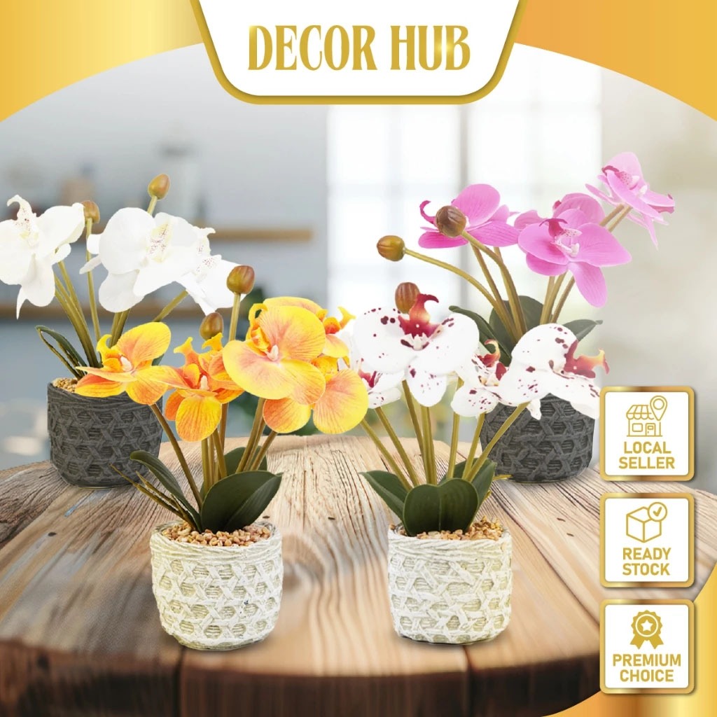 Decorhub กล้วยไม้แจกันดอกไม้ Orkid Siap Gubah Orchid Latex ประดิษฐ์ Orkid Hiasan Bunga ดอกไม้ 68-15
