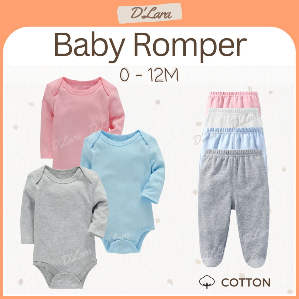 DLARA ชุดนอนเด็กผ้าฝ้ายแขนยาว Romper ชุดบอดี้สูทและชุดนอนยาวกางเกง Baju Tidur Baby