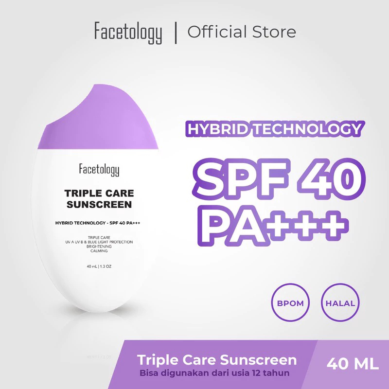 Facetology Triple Care Sunscreen SPF 40 PA+++ 40ML Light Protection Brightening Calming Triple Care