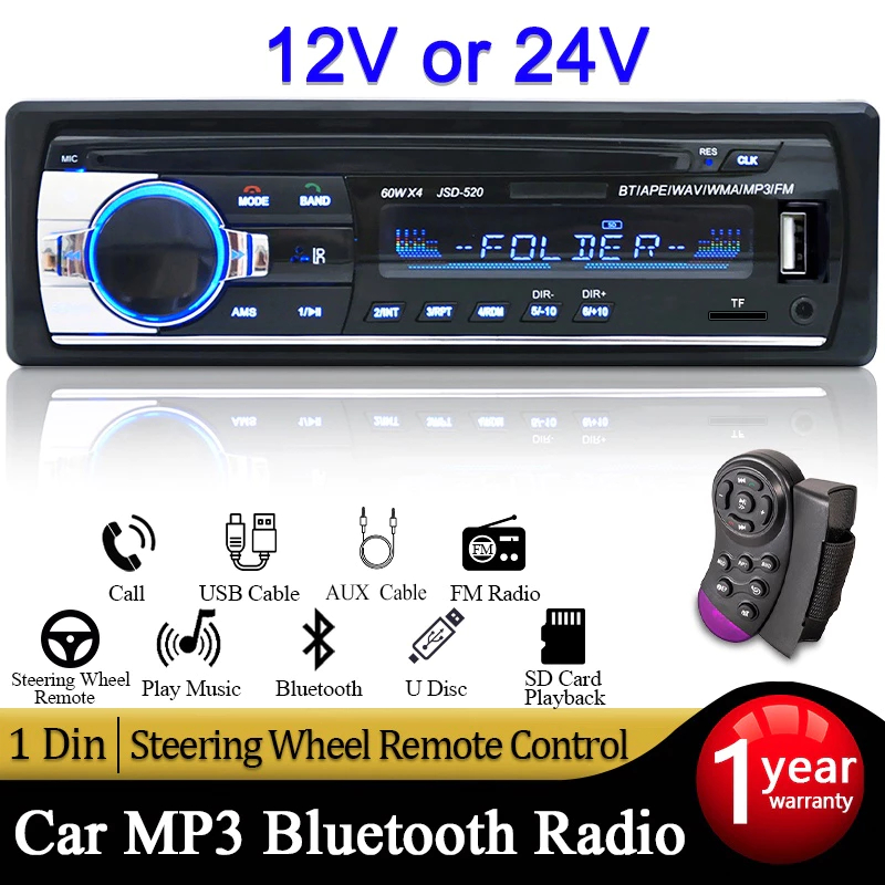 MP3 Carplay Player Auto Android Stereo 1 Din FM Bluetooth Transmitter Audio วิทยุดิจิตอล