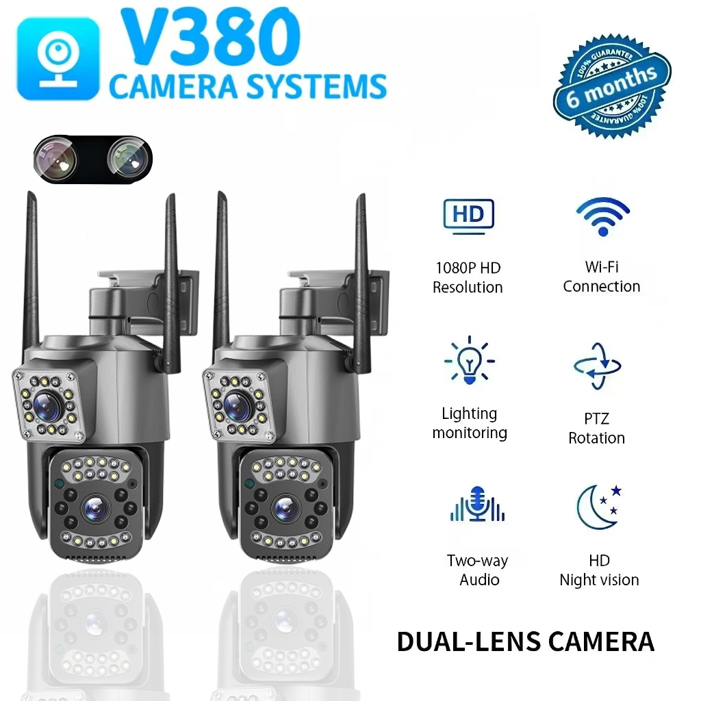 V380 Pro Dual Lens WiFi 8MP 5K กลางแจ้ง Weatherproof WiFi กล้อง Motion Detection สี Night Vision Sec