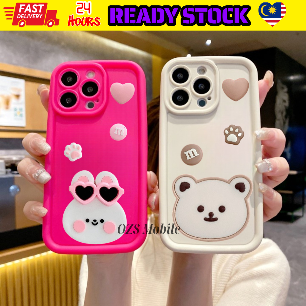 Oppo A3 Pro A5 Pro A5 A9 A53 2020 A15 A16 A18 A38 A54 A58 A60 fon sarung หมีกระต่ายนุ่มกรณีปลอก