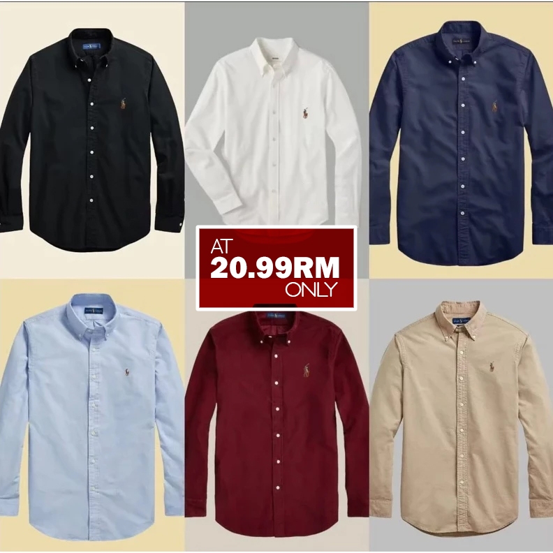 Mens Long Sleeve Logo Design Casual Slim Fit Kemeja Lelaki PolooLengan Panjang Trending