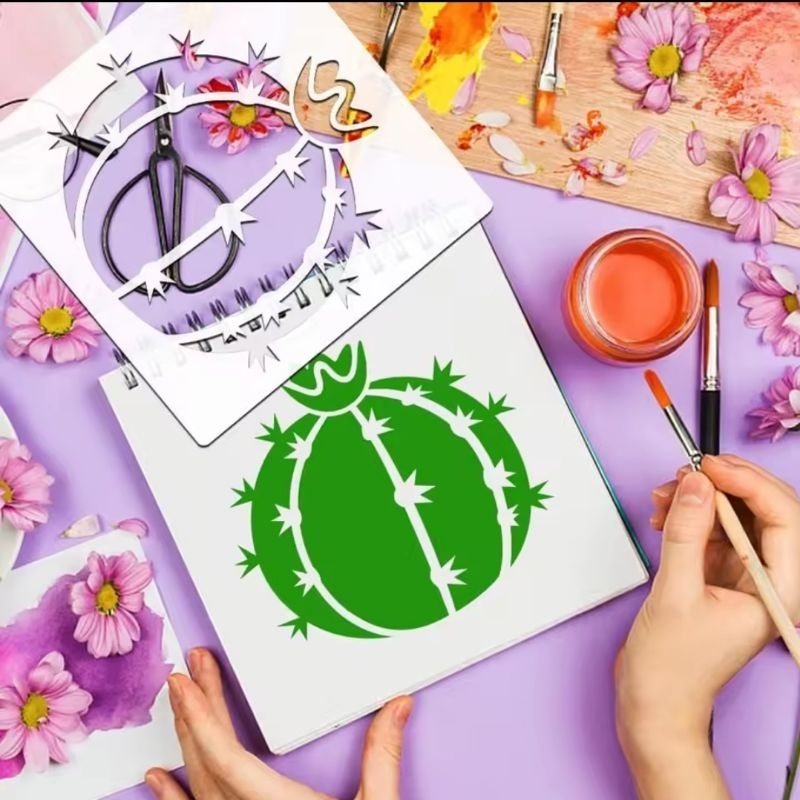 ที58. (25 DESIGNS) CACTUS TEMPLATE STENCIL DRAWING