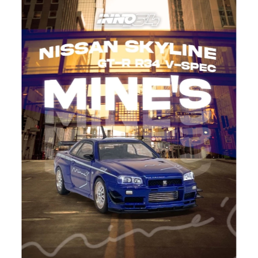 [INNO64]	NISSAN SKYLINE GT-R (R34) TUNED BY "MINES"	ARCYLIC B0X - สีฟ้า	ดี30