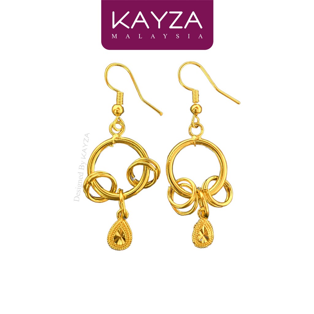 12E KAYZA ต่างหูหยดน้ําออกแบบด้วยมือสีทอง - Reka Bentuk anting-anting พร้อมเวียดนาม