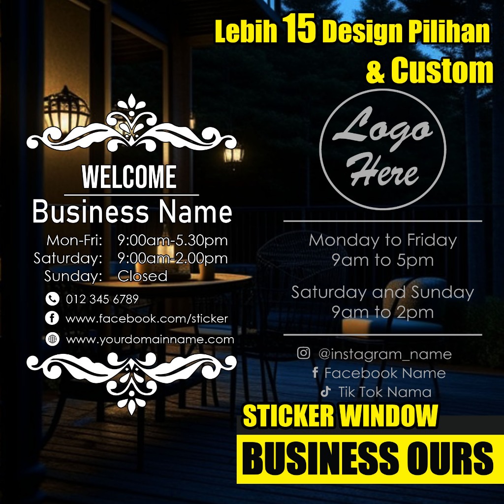 WAKTU OPERASSI BUSI BUSINESS HOURS STICKER สติ๊กเกอร์ติดผนังกระจก / CS02