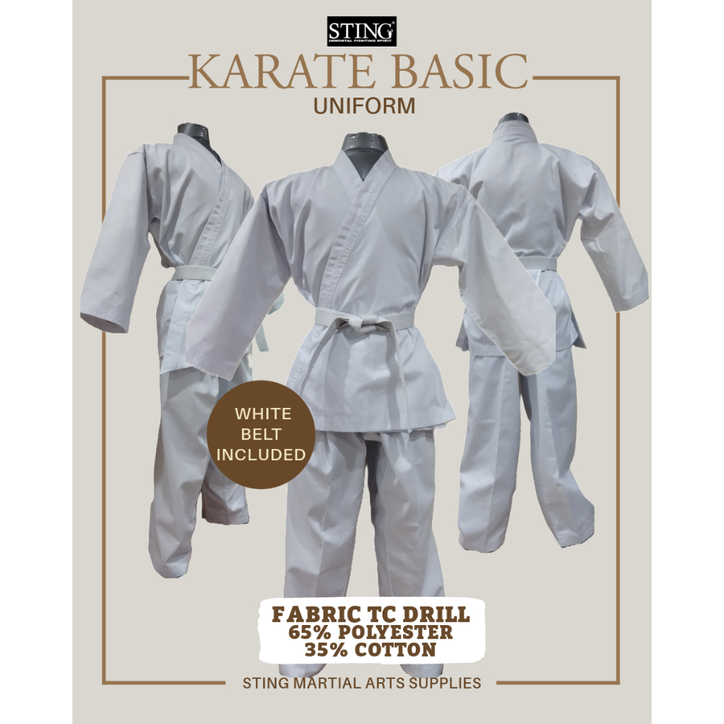 Sting Karate Basic TC Drill สีขาว Gi Uniform (100-210 ซม.) สําหรับเด็กและผู้ใหญ่การฝึกอบรมและการแข่ง