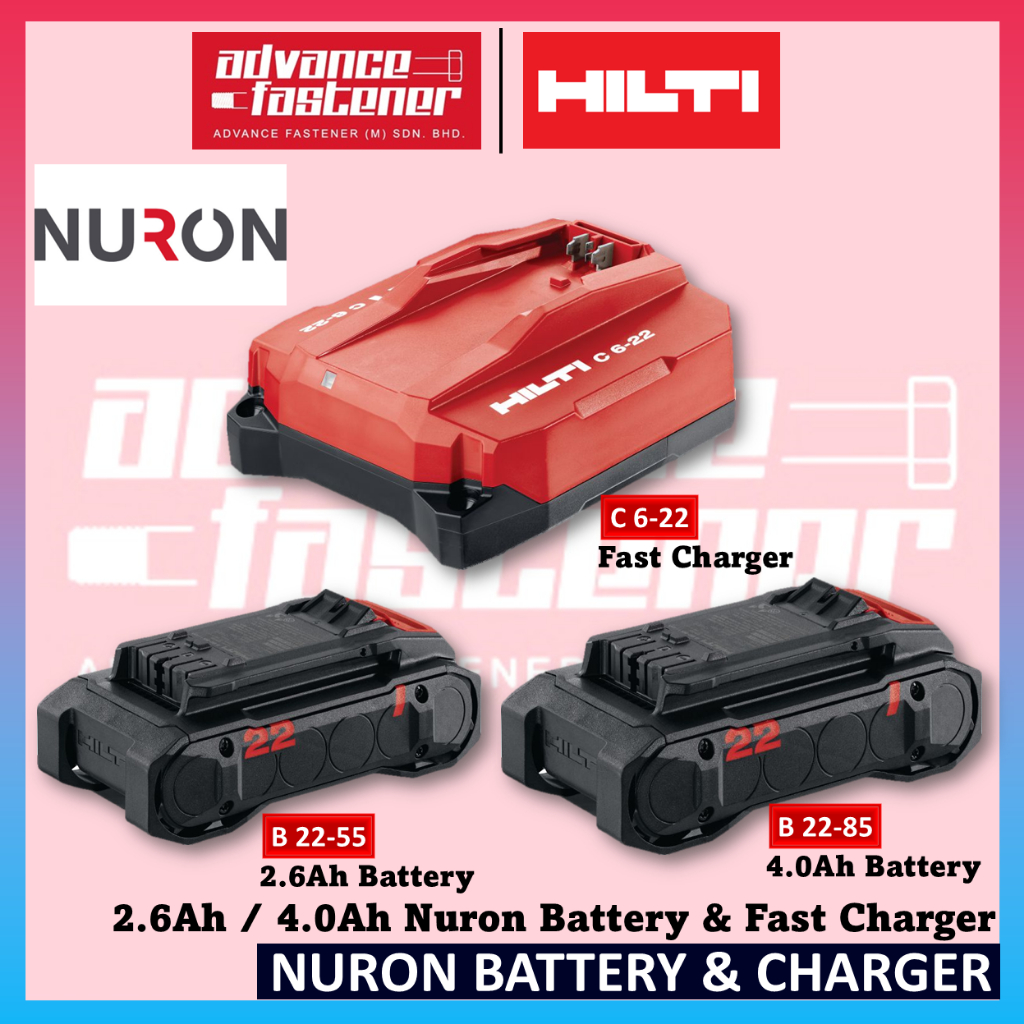 Hilti B 22-85 / B 22-55 / C 6-22 Nubron 2.6Ah / 4.0Ah แบตเตอรี่ & 230V Fast Charger