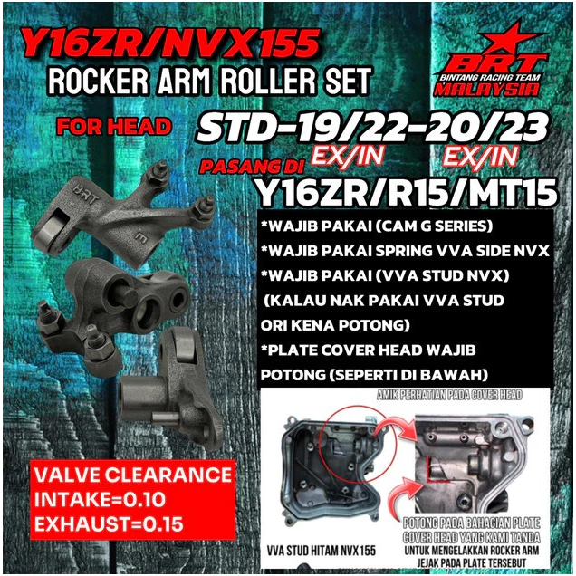 Y16 / R15 V3 / MT15 / R15M / NVX155 / NMAX155 BRT RACING ROCKER ARM ROLLER SET ( 19/22MM 20/23MM & 2