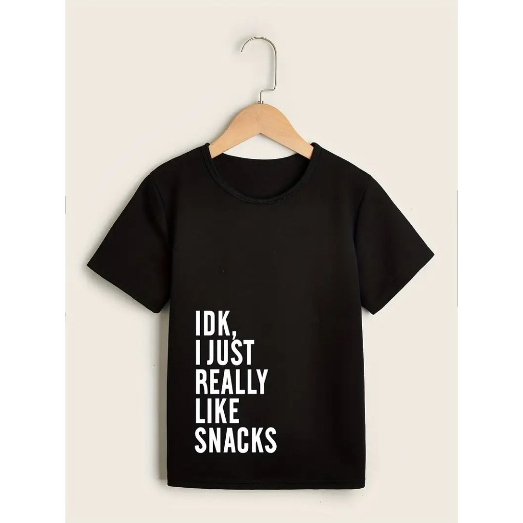 Youngsters "IDK I Just Really Like Snacks" เสื้อยืดพิมพ์ลายแสนสนุก - คอลูกเรือลําลอง เสื้อยืดแขนสั้น