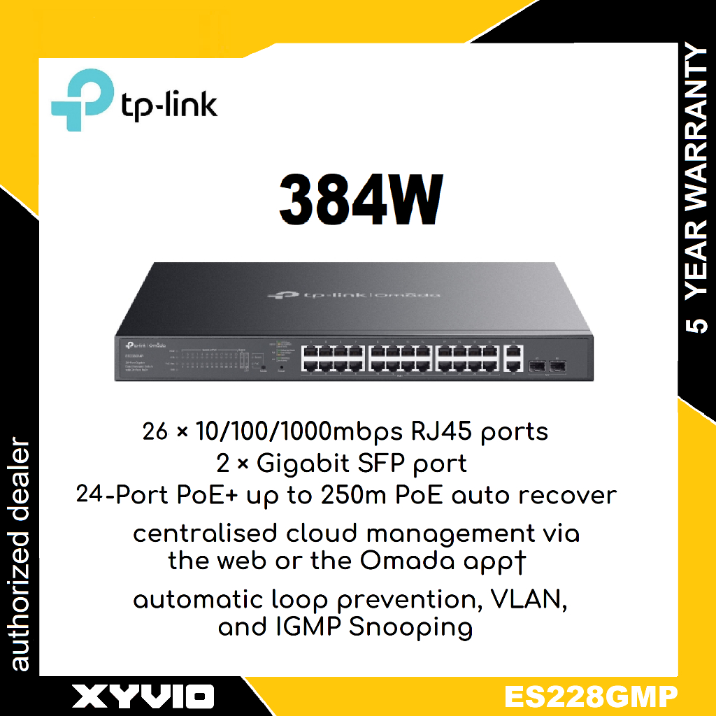 TP-LINK ES228GMP Omada 28-Port Gigabit Easy Managed Switch พร้อม PoE 24-Port+