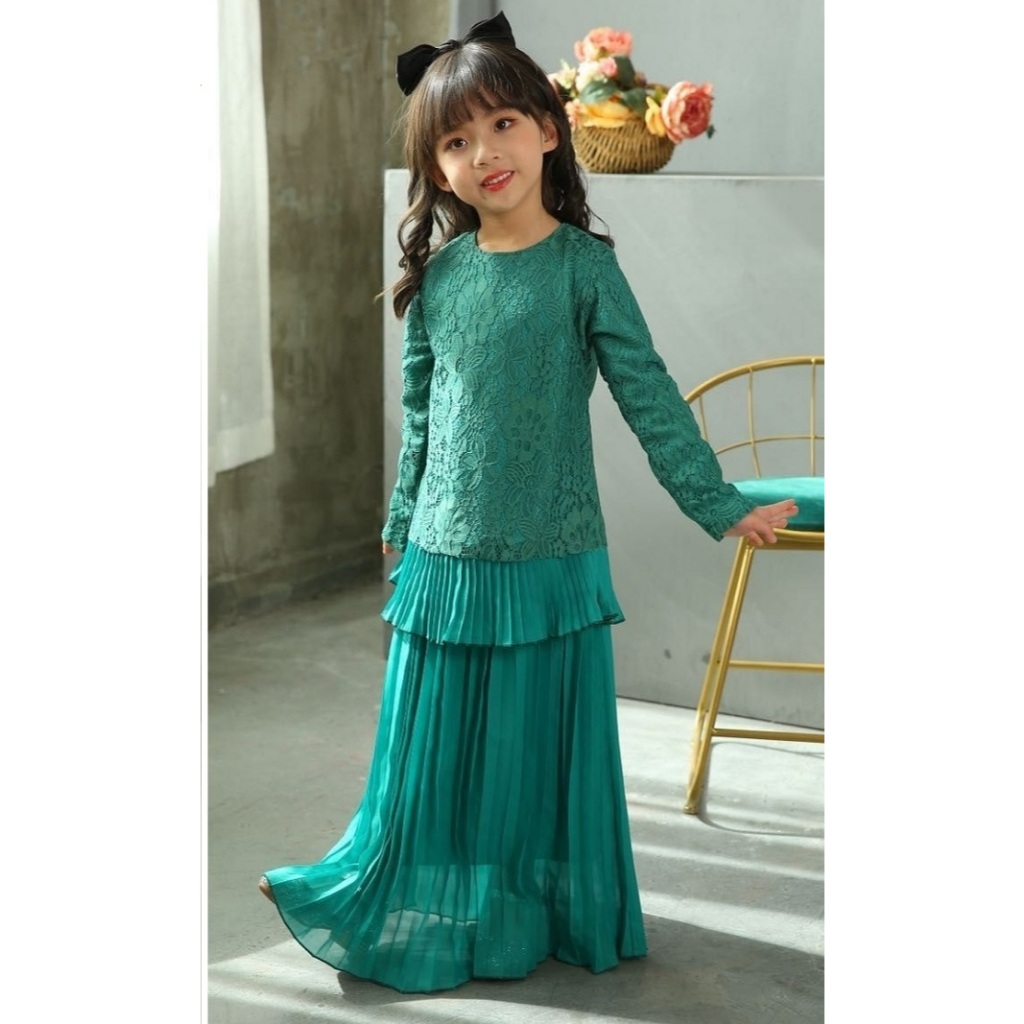 Girl Raya 9112 Baju Raya ชุดแฟชั่นสาวสวม Baju Budak Perempuan Baju Kurung Girl Raya