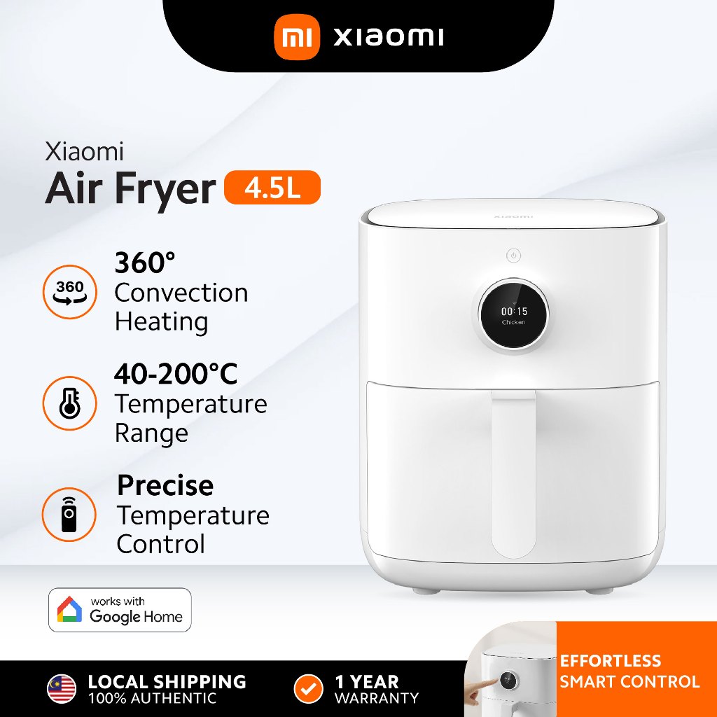 Xiaomi Smart Air Fryer 4.5L ตัวเลือกทําอาหารอเนกประสงค์เกรดอาหารเคลือบ Non-Stick App Control 米智能气锅 (