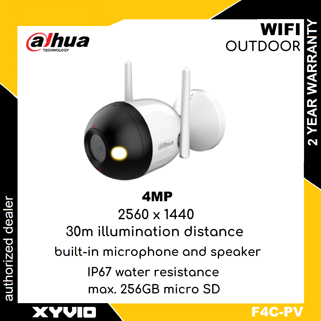 DAHUA กล้อง WIFI F4C-PV 4MP 2560 x 1440 กล้องเครือข่ายกระสุน Wi-Fi แบบโฟกัสคงที่ (F2C-PV/ F4C-PV)