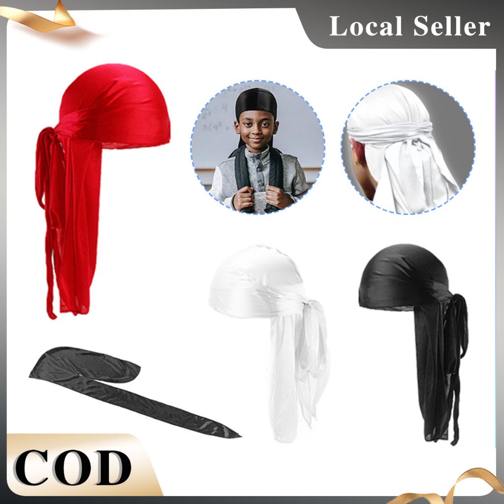 Durag Bandana Durag Silk Cap Black Pirate Cap Bandana Extra Long Tail Head Wraps