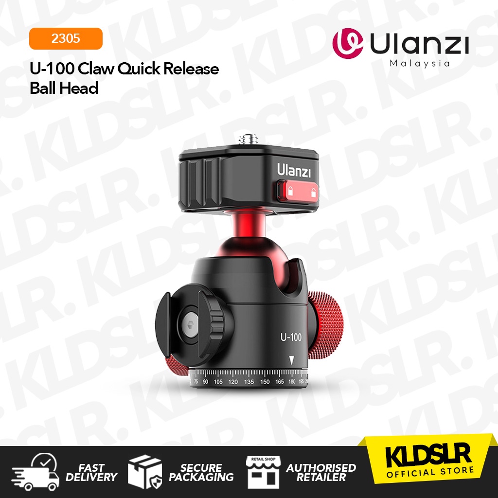 Ulanzi U-100 Claw Quick Release Ball Head พร้อมด้านข้างรองเท้าเย็น Mount 360 หมุน Panoramic Ball Hea