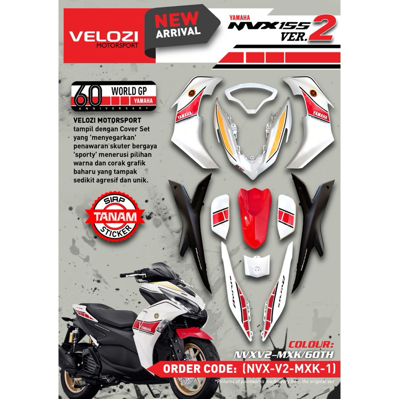 VELOZI RACING BODY COVERSET NVX155 YAMAHA NVX V2 MX KING 60th WORLD GP ANNIVERSARY MXK สีขาว COLOUR 