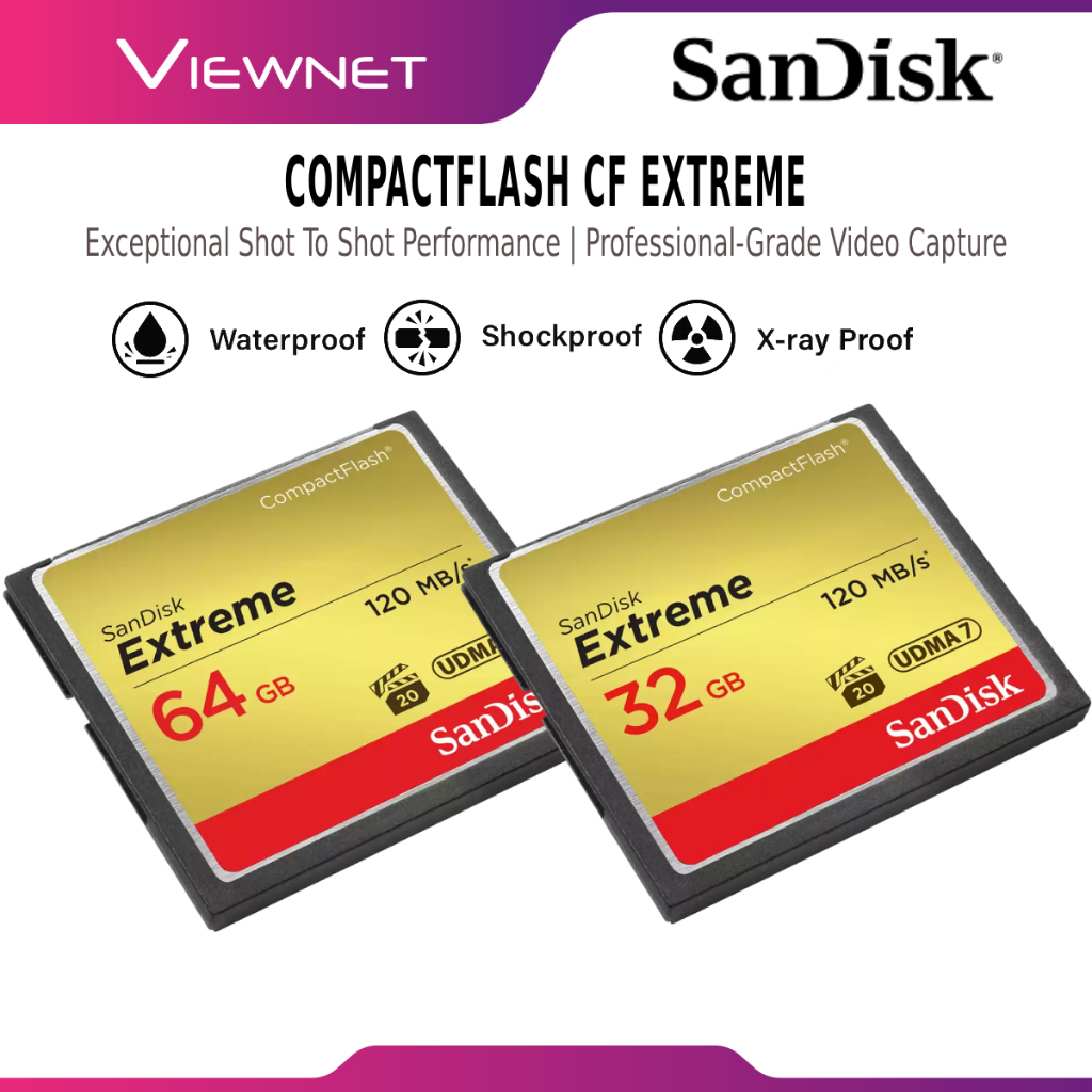 SANDISK CF EXTREME 32GB / 64GB / 128GB ( 120MB / 85MB ) COMPACTFLASH CF MEMORY CARD VPG20 UDMA 7 - S