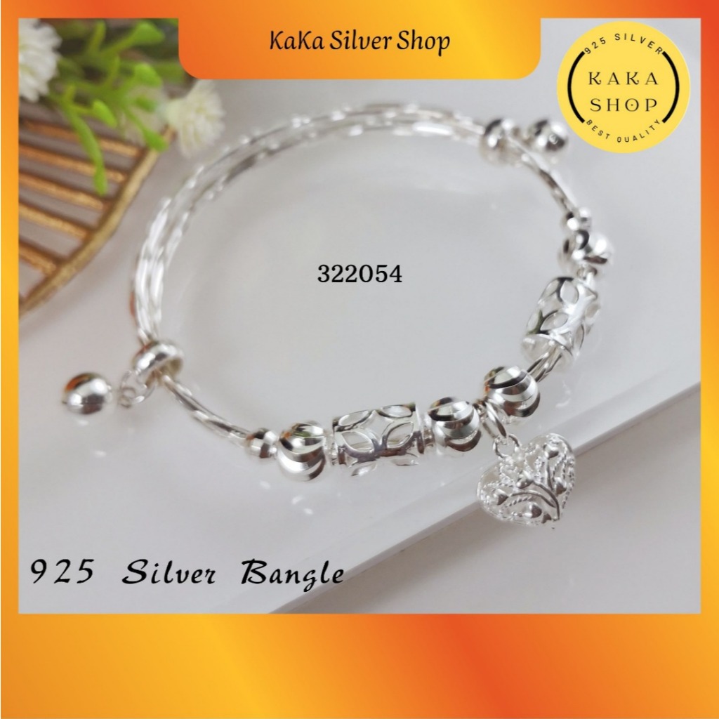 กําไลข้อมือ 925 Silver Love Heart สําหรับผู้หญิง (322054) กําไลข้อมือ Gelang Tangan Hati Perak 925