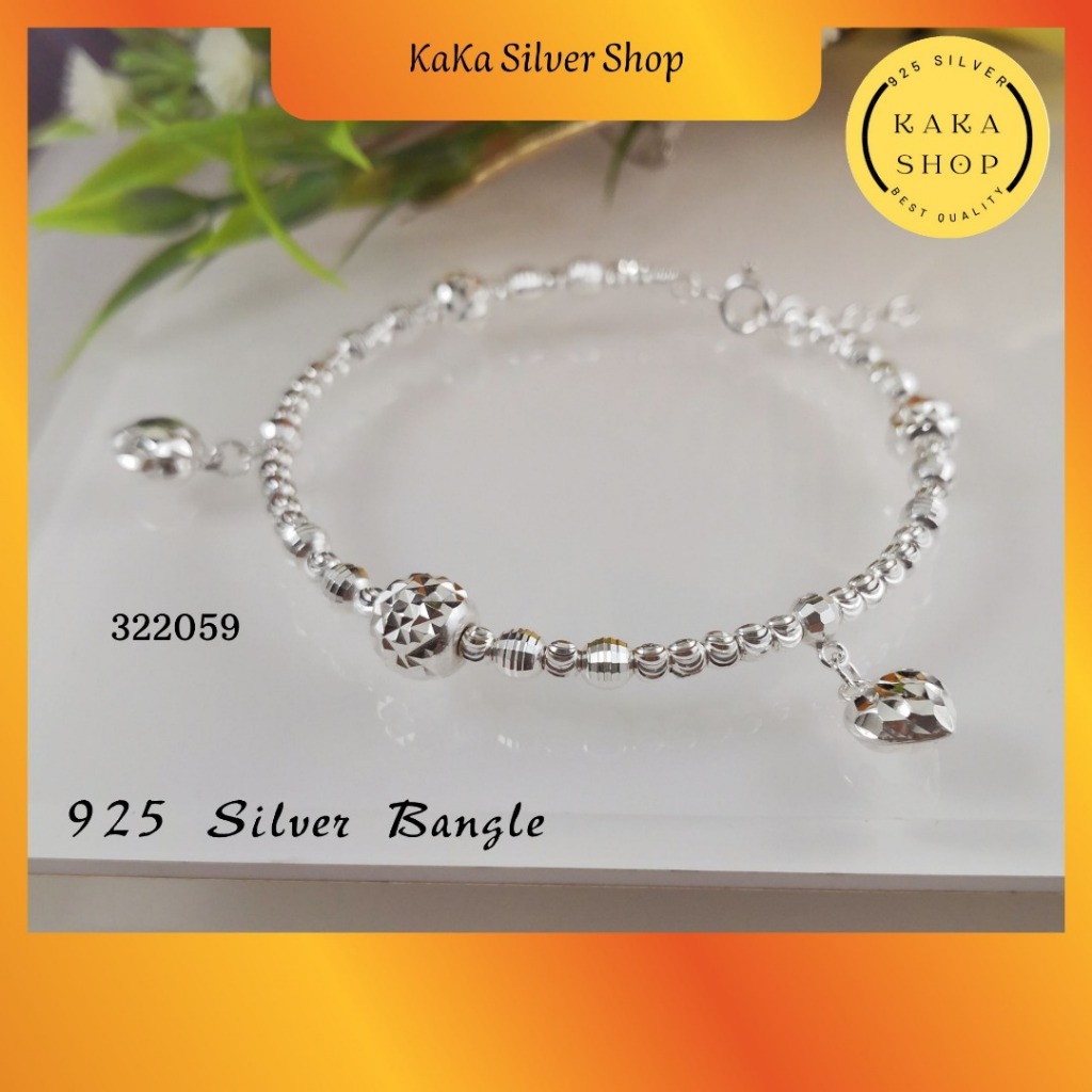 กําไลข้อมือ 925 Silver Love Heart สําหรับผู้หญิง (322059) กําไลข้อมือ Gelang Tangan Hati Perak 925