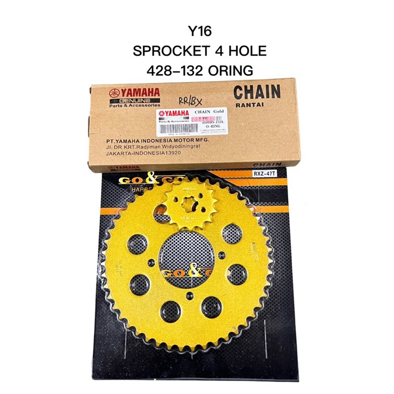 YAMAHA Y16 4HOLE SpROCKET 428-132 ORING GOLD 1SET 14T 15T 42-47 SpROCKET GONGO GOLD Y16