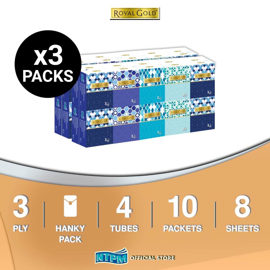 Royal Gold Luxurious Interleaf Hanky Pack 3 PLY (8s x 10 pkts x 4 หลอด) x 3 ซอง