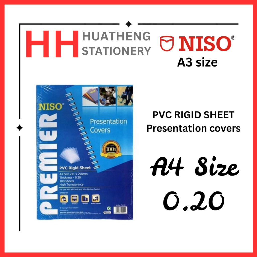 NISO A4 PVC RIGID SHEET (100 แผ่น/แพ็ค)/ โปร่งใส / ฝาครอบพลาสติกเข้าเล่ม/ วัสดุปิดใบหน้า