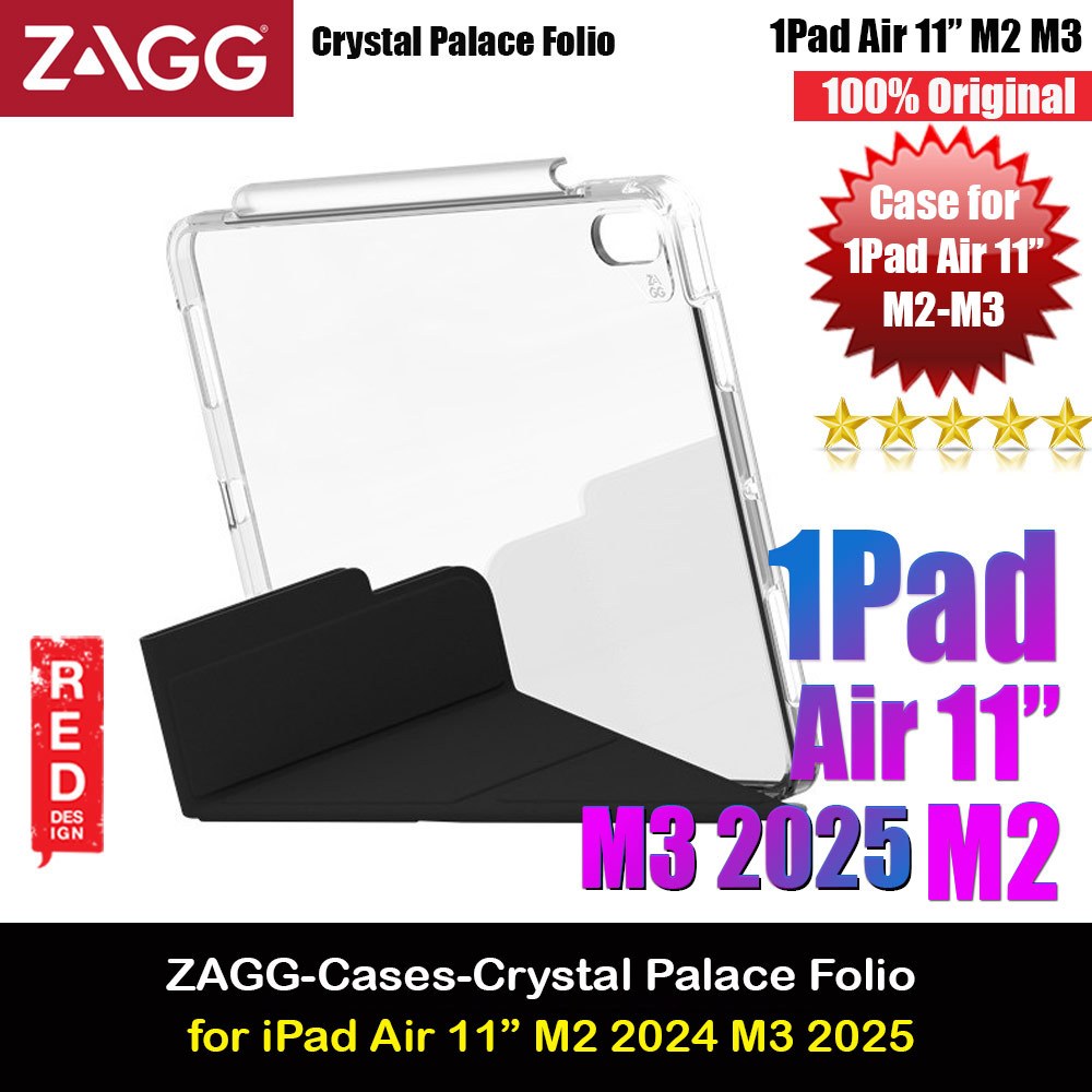 Zagg Crystal Palace Folio Protection Flip Stand Case สําหรับ iPad Air 11 M2 2024 M3 2025 (สีดํา)