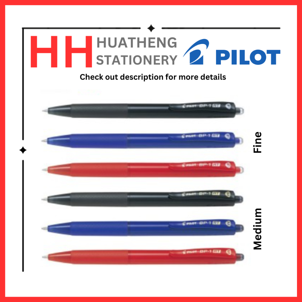 Pilot Pen BP-1RT Retractable Ball Pen - Fine 0.7mm / Medium 1.0mm