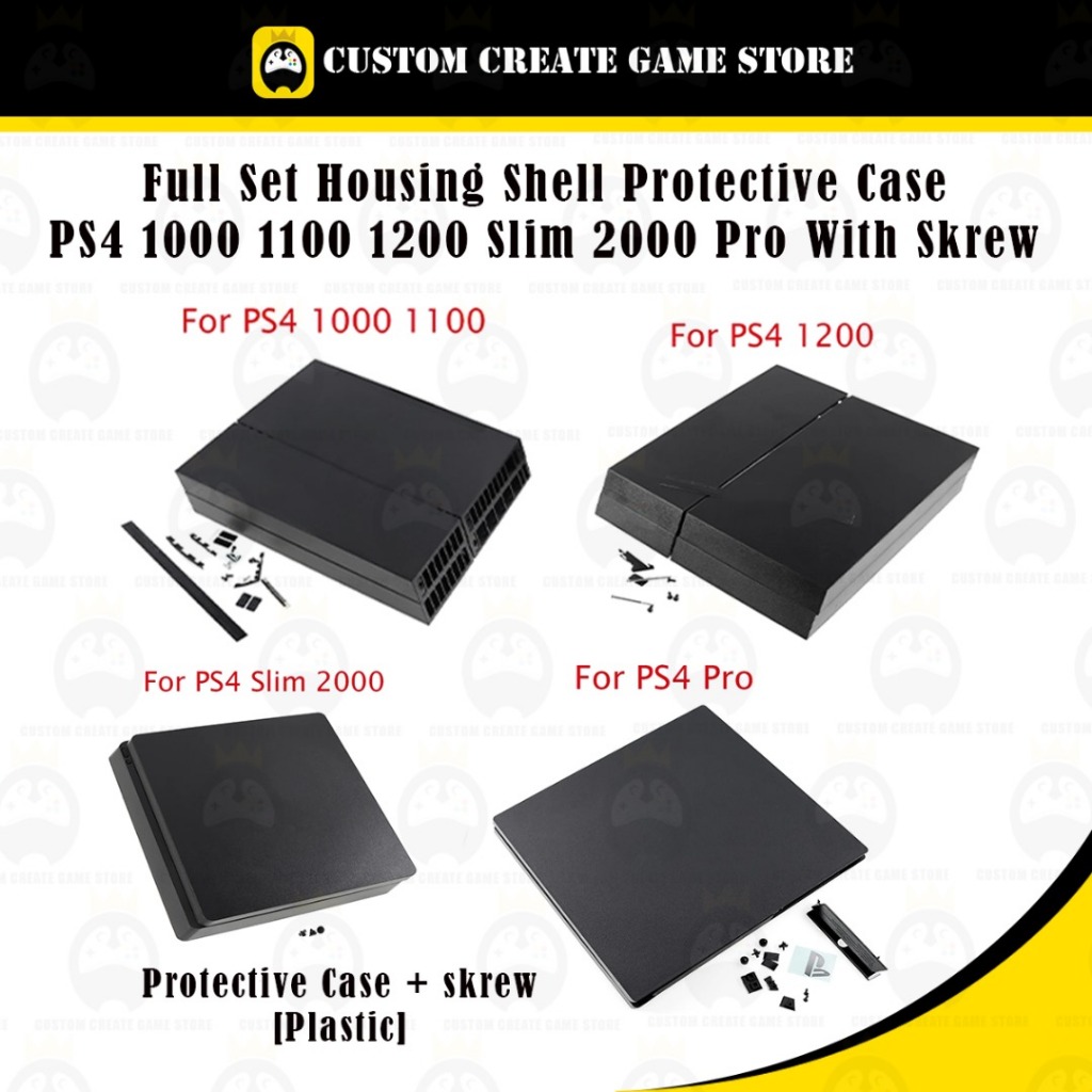 PS4 1 ชุดพลาสติกสีดําชุดเปลือกป้องกัน PlayStation 4 PS4 1000 1100 1200 Slim 2000 Pro พร้อม Skrew