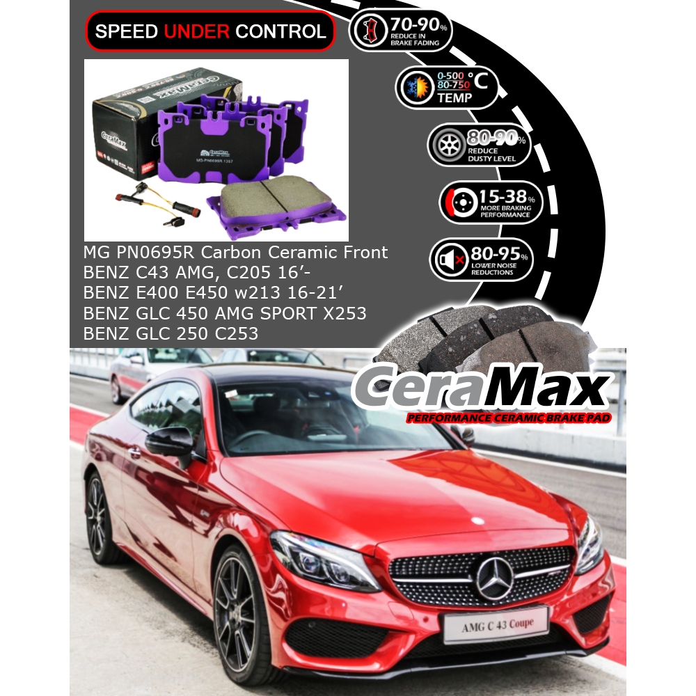 Ceramax คาร์บอน MG-PN0695R W205 C200 C250 C300 C43 W213 E250 E300 E350 E43 GLC300 ผ้าเบรคหน้า